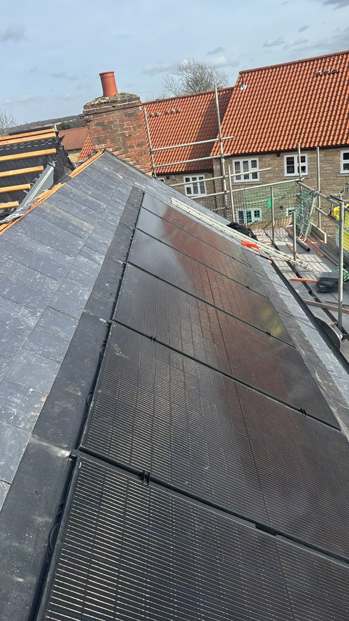 Solar panels and slate roof detail