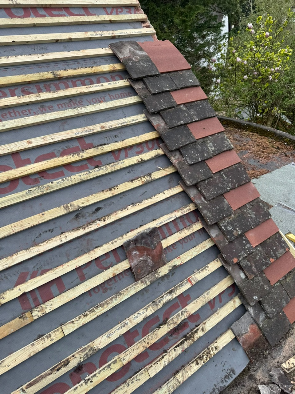 Roof membrane and tile installation